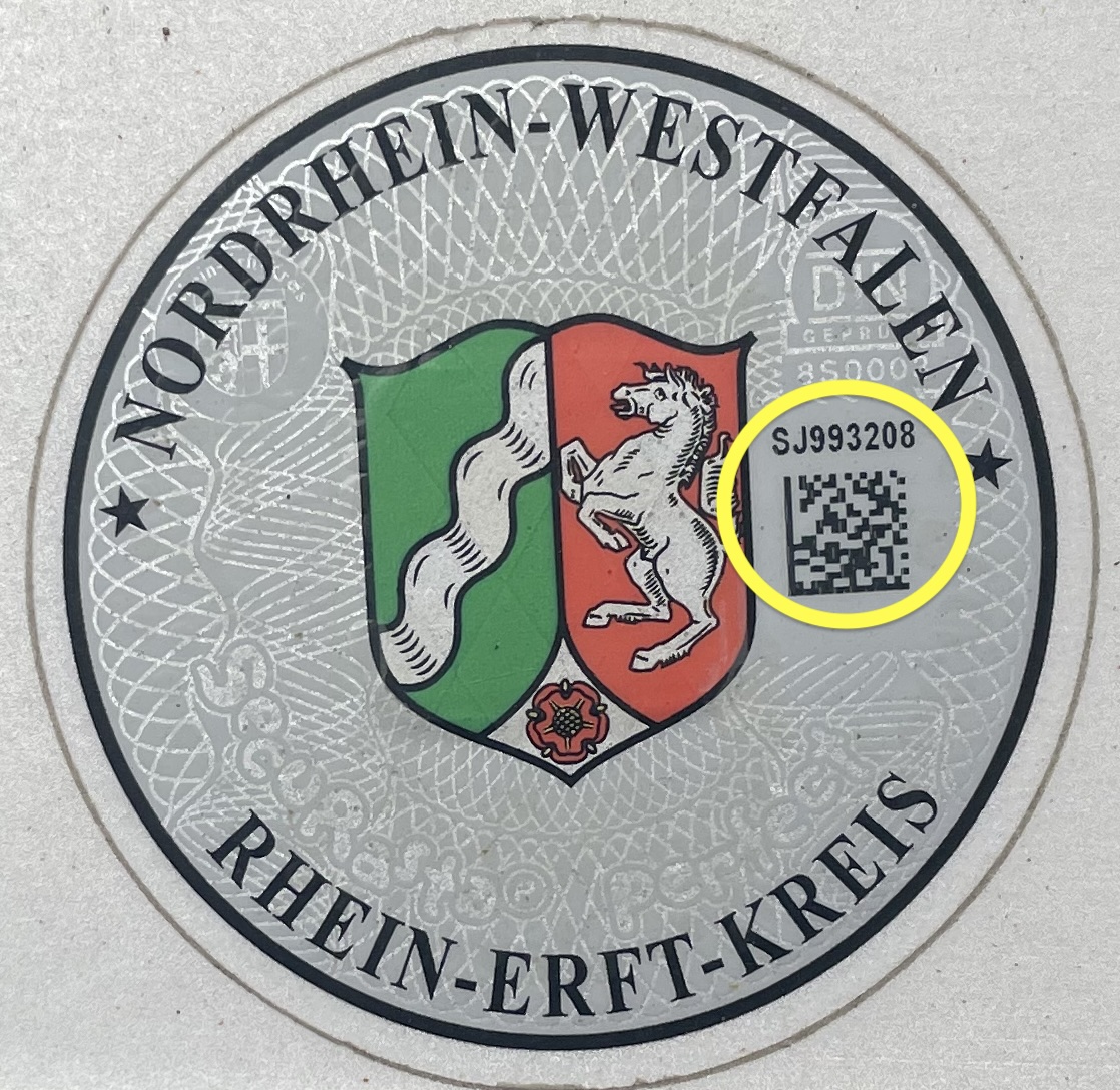 Beispielbild eines Kennzeichensiegels aus dem Rhein-Erft-Kreis