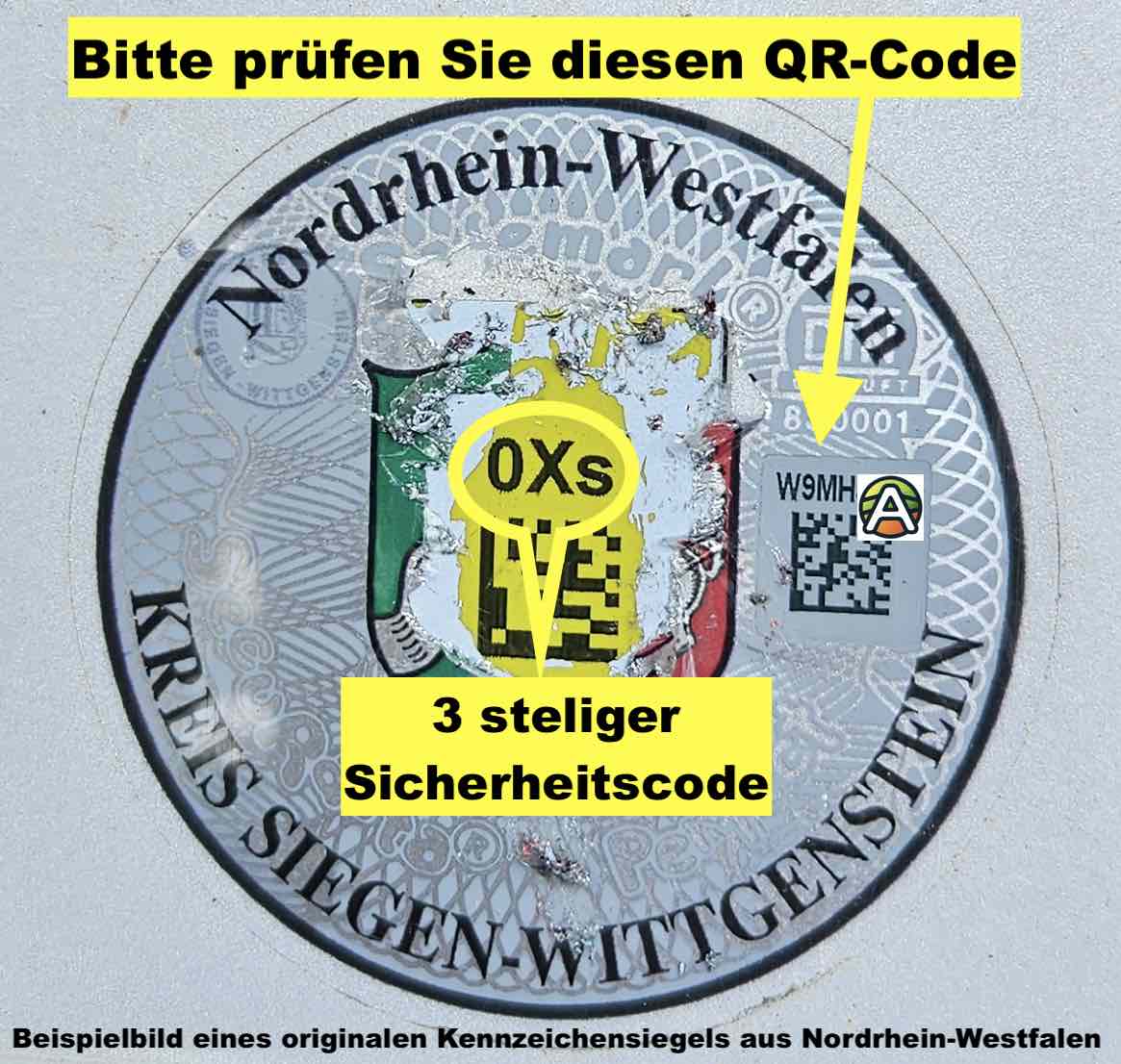 Beispielbild eines originalen Kennzeichensiegels aus Nordrhein-Westfalen