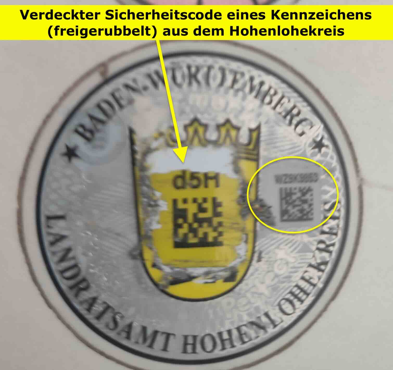 Musterbild eines Kennzeichenwappens mit QR-Code aus dem Hohenlohekreis