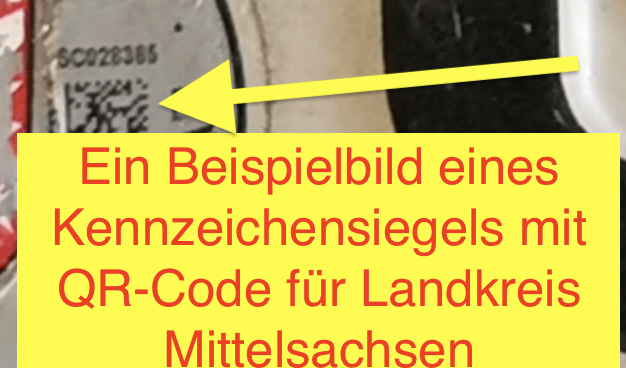 Ein Beispielbild eines Kennzeichensiegels mit QR-Code für Landkreis Mittelsachsen