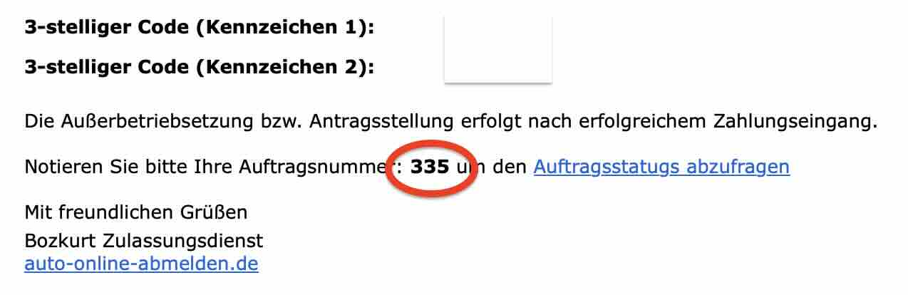 Musterbild: Auftragsnummer in der E-Mail